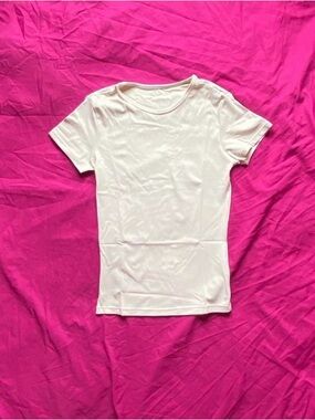 Women Pearl White Crew Neck Women’s Tee Spandex and polyester